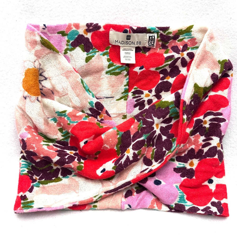 Madison 88 Anthropologie Wool Floral Infinity Snood Scarf Knit